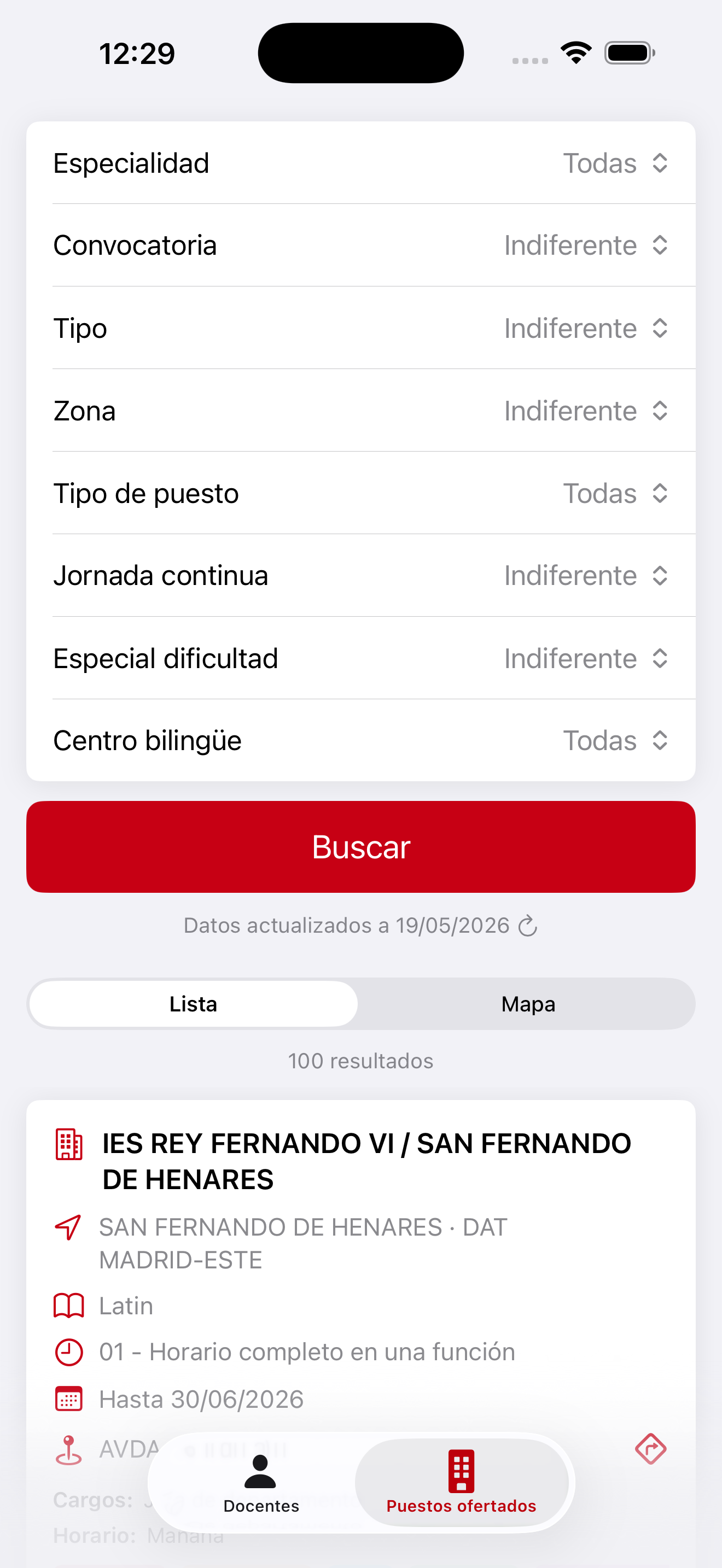 Pantalla de histórico observado y favoritos